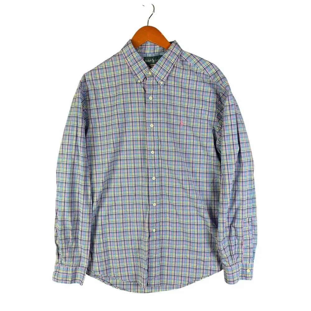 Ralph Lauren Easter Plaid Long Sleeve Shirt Multicolor Mens XL Custom Fit VTG